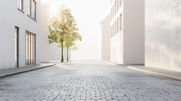 Empty street with modern architecture and natural sun lighting Urban scenes