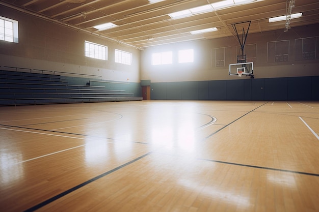 Empty Sunlit Gymnasium in a High School Where Memories Were Made