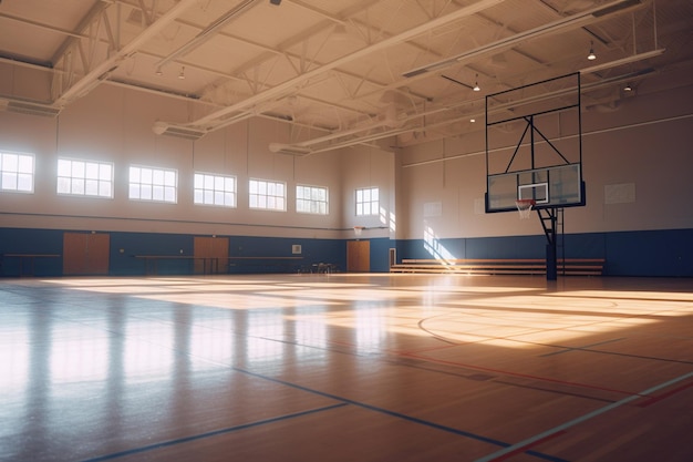 Empty Sunlit Gymnasium in a High School Where Memories Were Made