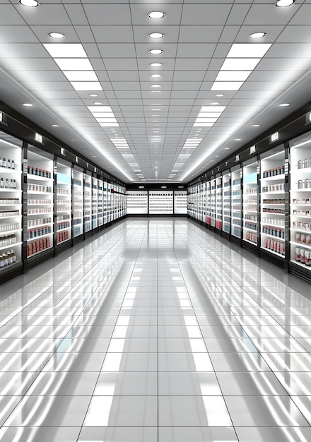 Empty Supermarket Aisle With Shelves Of Products