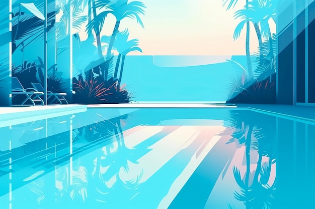 Empty swimming pool in tropical resort in summer background Generative AI illustration