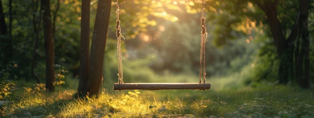 Photo empty swing in a sunny forest