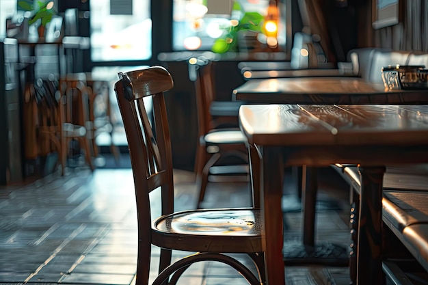 Photo empty table and chair in coffee shop cafe and restaurant