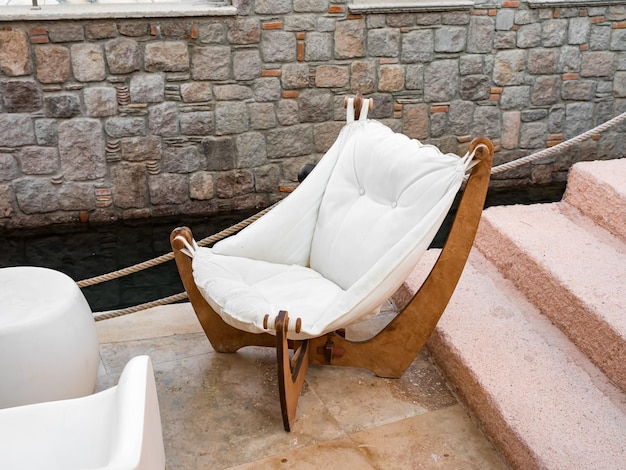 Empty table and chair in open outdoor