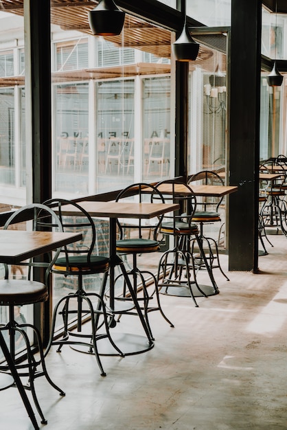 empty table and chair in restaurant and cafe 