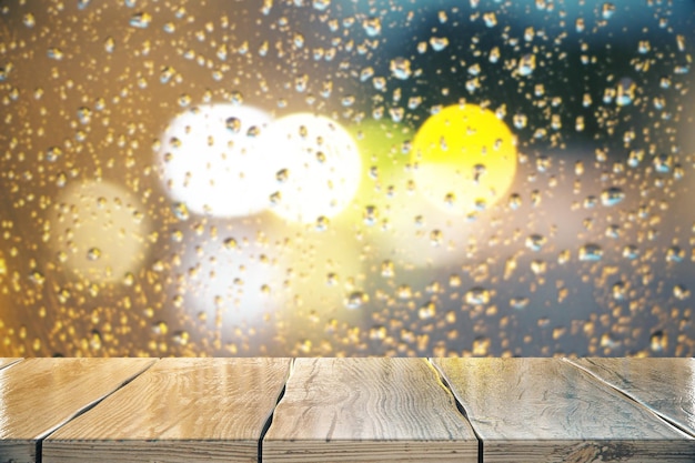 Empty table rain drops