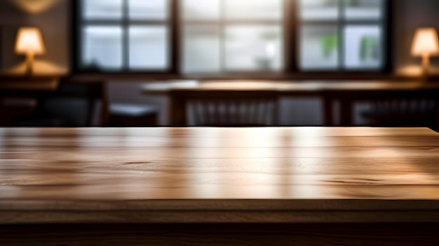 Empty table in room table front side view and blur room