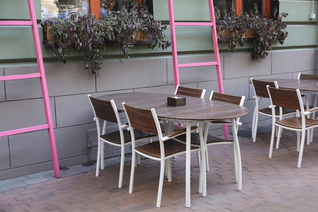 Empty tables in stylish restaurant ready for using