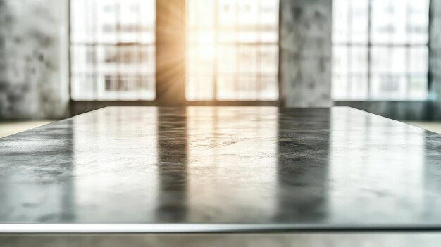 Photo empty tabletop with window background and sunlight