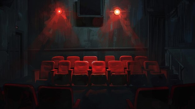 Photo empty theater seats under red spotlight