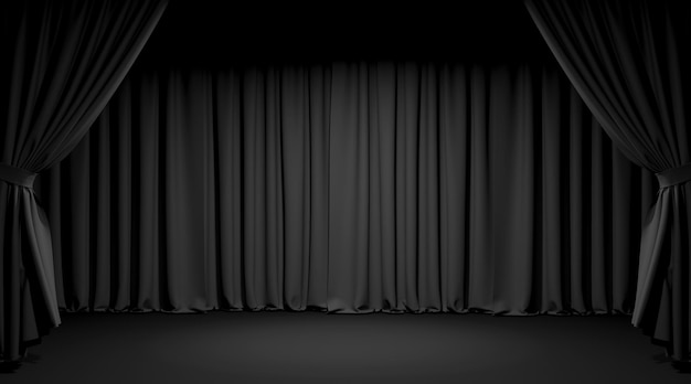 Empty theater stage with black velvet curtains 3d illustration