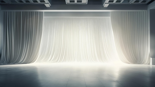 Empty theater stage with white curtains Mock up