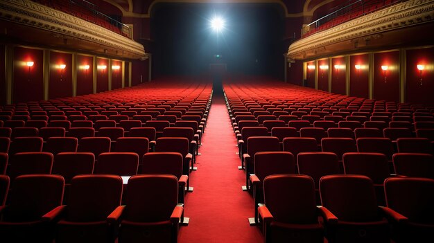 An empty theater with many red seats Generative AI