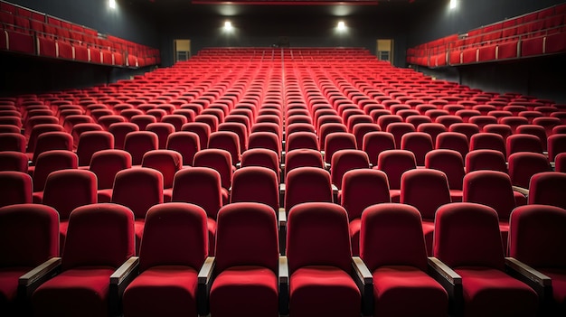 An empty theater with many red seats Generative AI