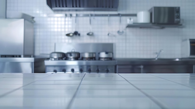 Empty tiled kitchen with dish stainless steel appliances Generative AI