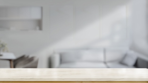 Empty top marble table counter in living room for product montage