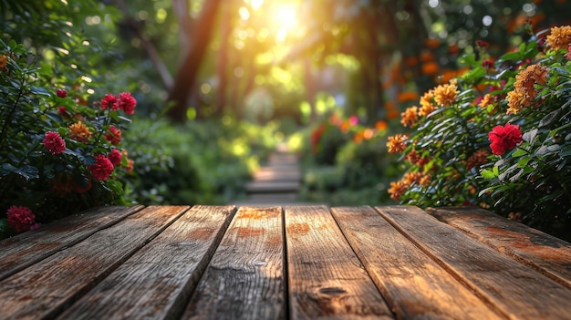 Empty Top Wooden Table Blurred Nature Background Banner HD