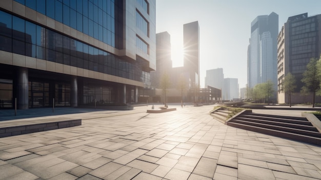 Empty town square with concrete floor in front of office buildings Generative AI AIG21