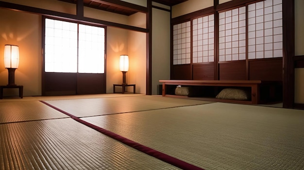 Photo empty traditional japanesestyle room with tatami mats