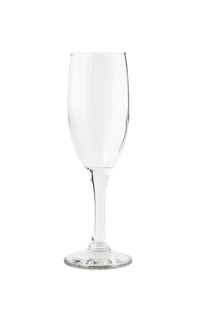 Empty transparent champagne glass isolated on white background