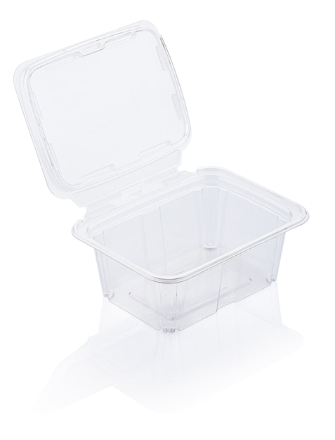 Empty transparent plastic food container isolated on white with clipping path