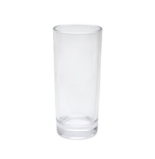 Empty transparent water glass on isolated white background