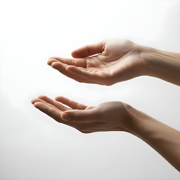 Empty two hand show up on white isolated background