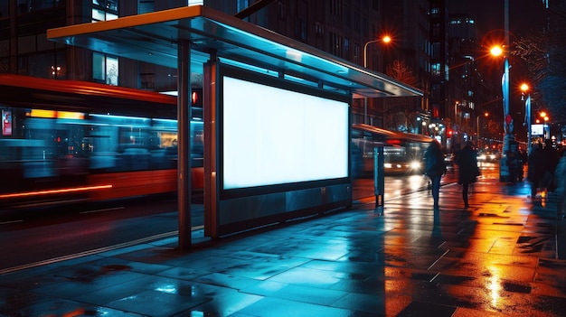 Empty Urban Billboard at Night Ready for Mockup Display