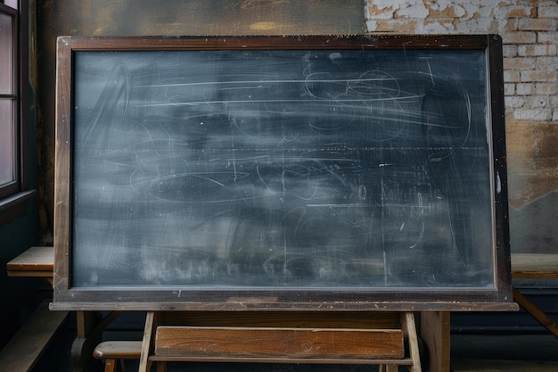 Photo empty vintage chalkboard in classroom