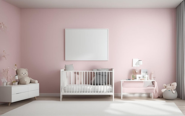 empty wall mockup in modern kids room interior 3d render