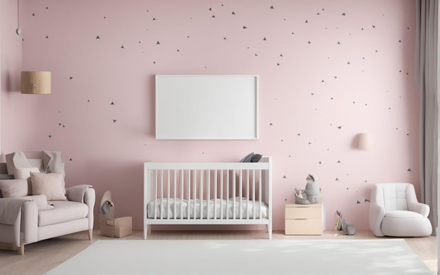 Photo empty wall mockup in modern kids room interior 3d render