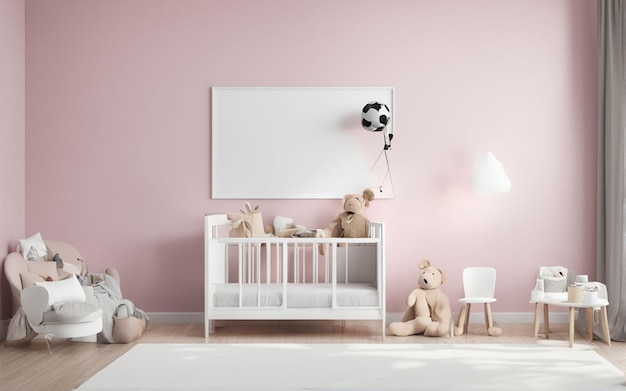 empty wall mockup in modern kids room interior 3d render