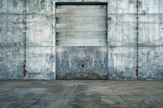 Photo empty warehouse interior with large windows with roller shutter door and concrete floor