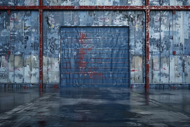 Photo empty warehouse interior with large windows with roller shutter door and concrete floor