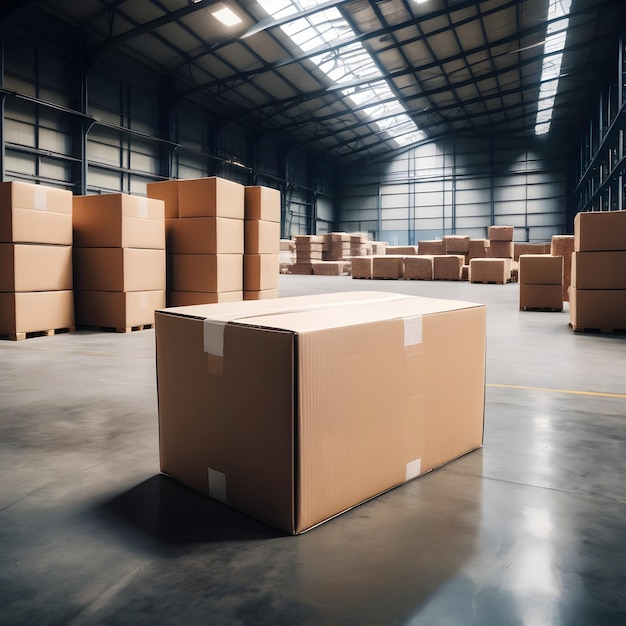 Empty warehouse and packing box in industrial plant