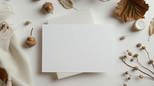 Empty white card with acorn