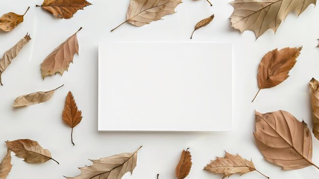 Empty white card with fallen leaves