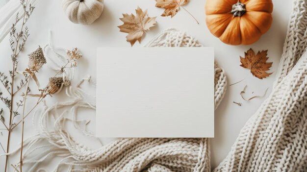 Empty white card with orange pumpkins