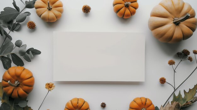 Empty white card with orange pumpkins