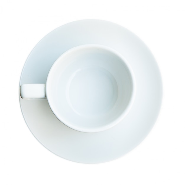 Empty white coffee cup, top view