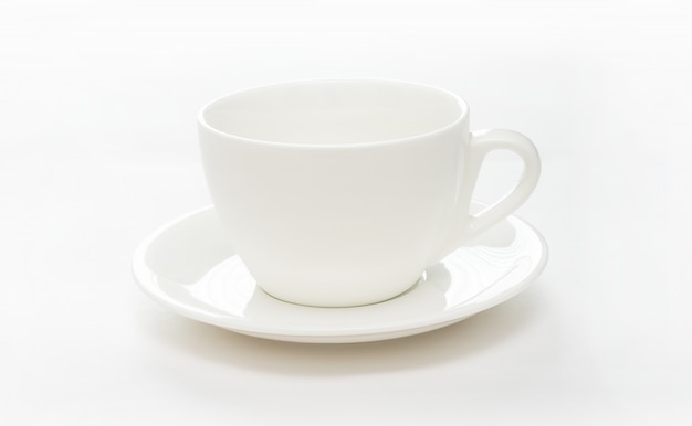 Empty white coffee cup on a white background.