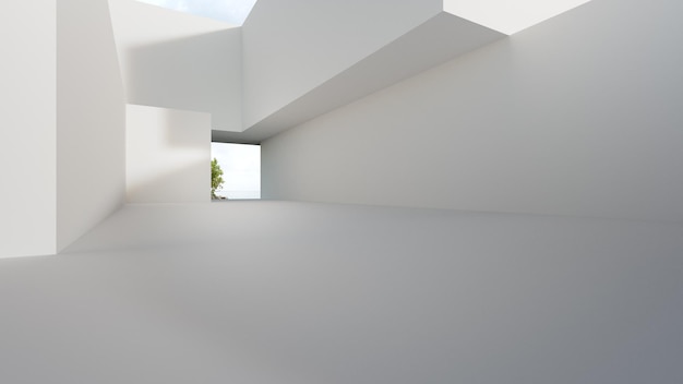 Empty white concrete floor in minimal architecture.