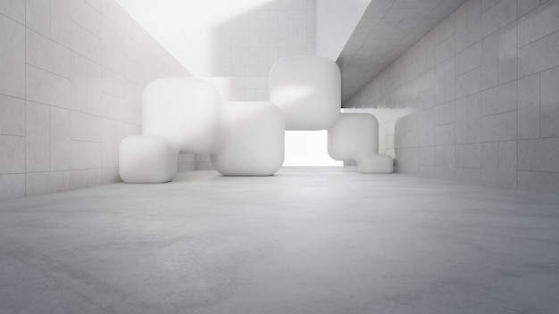 Empty white concrete floor in minimal architecture.