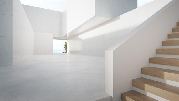 Empty white concrete floor in minimal architecture.