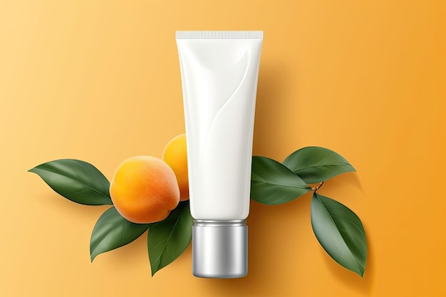 Empty White Cosmetic Tube with Mango Fruit Background for Skincare Delight