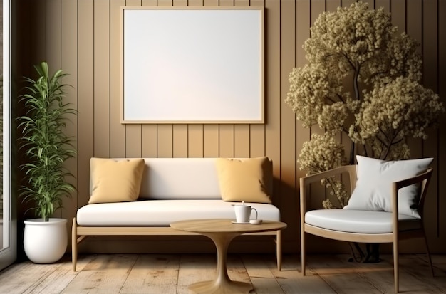 An empty white frame in the modern living room