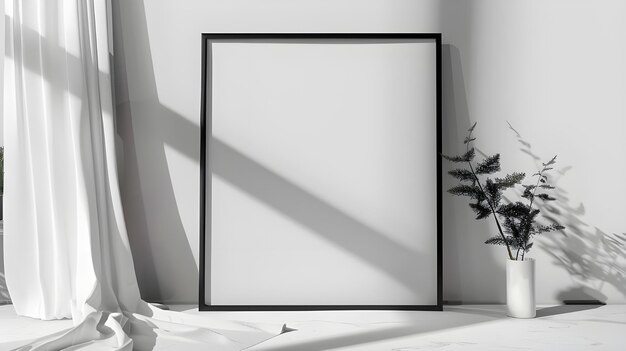 Photo empty white framed canvas for mockups and art illustrations