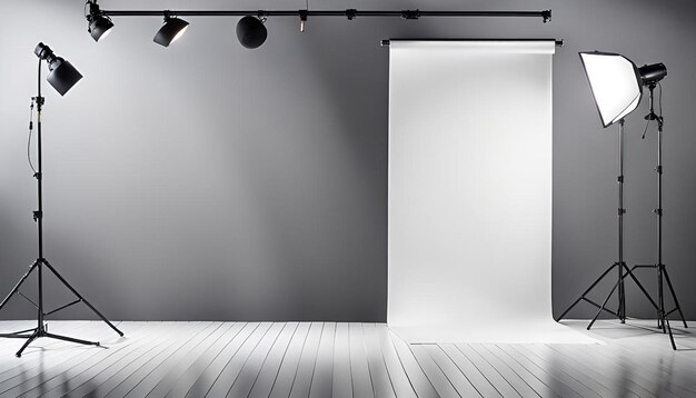 Empty white and grey studio backdrop background