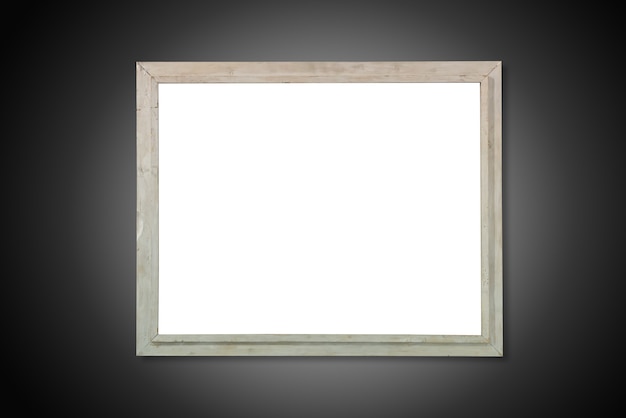 Empty white isolated wooden old frame on the black background