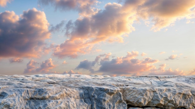 Photo empty white limestone rock textured with sunset cloudscape